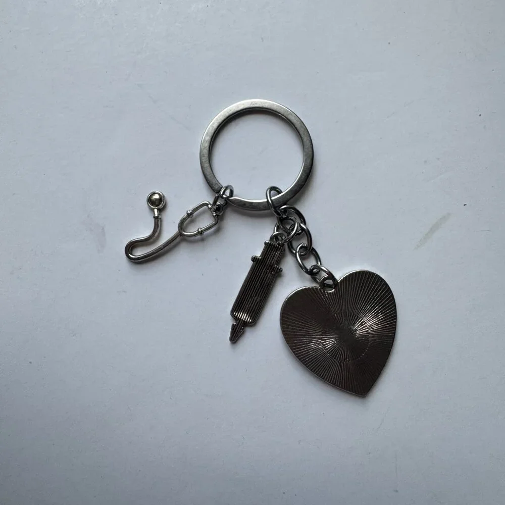 Red Heart Charm Keychain with Nurse Charms Medical Career